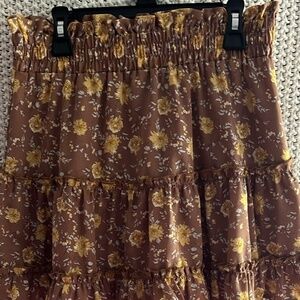 Altar’d State Brown Floral Elastic Waste Skirt; Size: M